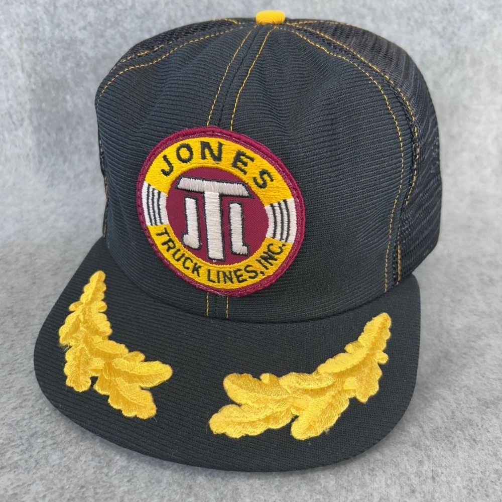 Vintage Jones Truck Lines Inc Trucker Hat Black Mesh Snapback Made in USA 895